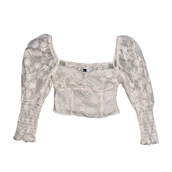 Divided by H&M Womens Top Size Extra Small XS Cream Sheer Lace Long Sleeve Crop - Picture 1 of 7